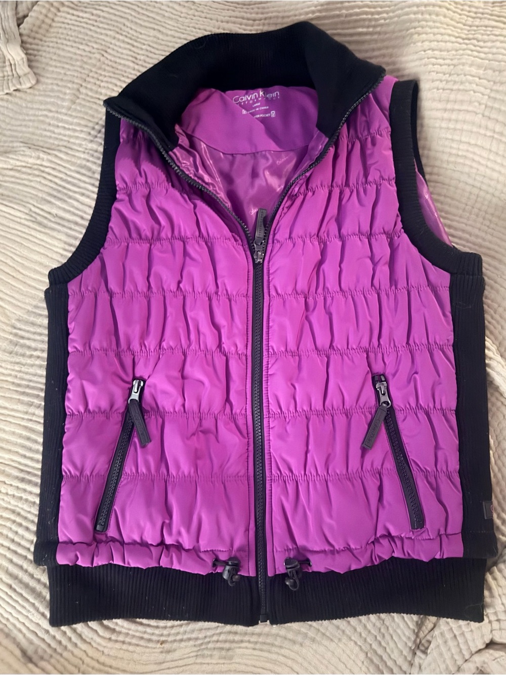 Calvin Klein Purple Quilted Puffer Vest with Black Trim
